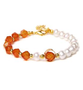 Beaded Strands Natural Freshwater Pearls Bracelet Irregular Red Agates Quartz Crystal Beads For Women Jewelry Girlfriend Birthday3897422