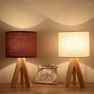 Table Lamps Wooden Bedside Lamp Vintage Retro LED For Bedroom Living Room Korean Home Decor Night Light