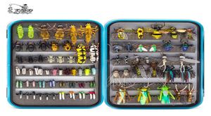 YAZHIDA 90pcs conjunto de pesca com mosca seca e molhada ninfa streamer poper moscas amarrando kit material isca caixa de pesca equipamento para carpa truta 2011025674565