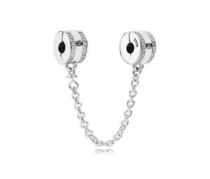 Fashion Women 925 Sterling Silver Clear CZ Safety Chain Clip Fit Charms Armband DIY Jewelry Making9363380