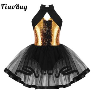 Dancewear Kids Girls paljetter Ballet Dance Tutu Dress Sparkly Halter Gymnastics Leotard Modern Latin Jazz Dance Clothes 231213