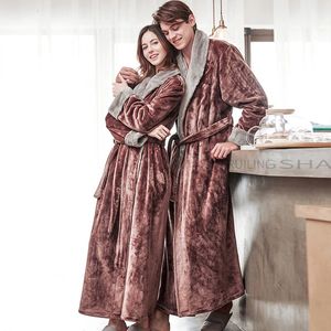 Kvinnors sömnkläder kvinnor extra lång varm flanell badrock plus size coral fleece sömnkläder män tjock mysig badrock vinterälskare spa klädsel klänning 231213