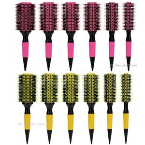 Hair Brushes Professional 6pcs/set Pink Wooden Round Hair Comb Brush Boar Bristle Hair Brush Mix Nylon Hair Brush Hairdressing Styling Tool 231211