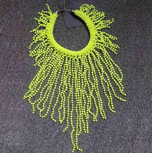 Handmade In Stock European Fashion Neon Yellow Statement Women Long Chokers Star Chunky Tassels Chains Beading Necklace233Y5056389