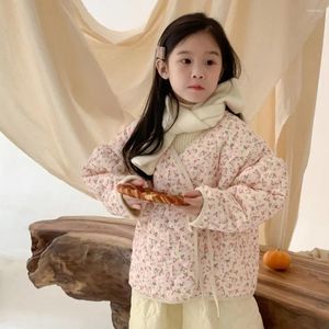 Down Coat Parkas Girls Cotton Clothing Autumn Winter Fragmented Flowers Clip Thick Princess Style Tops Baby Sweet