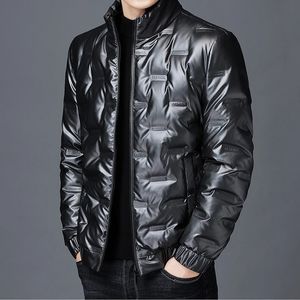 Men S Down Parkas Bright Leather Fashion Jacket Winter Casual Stand Collar Short White Duck Grey Black 231213