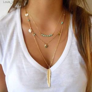 Collane con ciondolo KISSWIFE 2018 Nuova moda Collana di piume Foglia strato 3 Collana Collana multistrato Donna Bohemian Vintage Golden Party Gift T231213