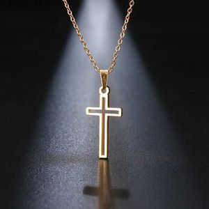 Naszyjniki wiszące DOTIFI Naszyjnik ze stali nierdzewnej dla kobiet złoty i różowy złoto łańcuch krzyżowy Mały krzyż biżuteria religijna T231213
