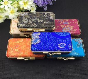 Portable Small Travel Rectangle Jewelry Carrying Storage Case with Mirror Gift Box Metal Clip Silk Brocade Floral Cloth Craft Pack9379355