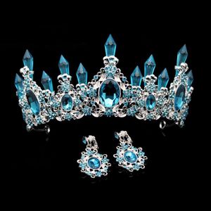 Fashion Beauty Sky Blue Crystal Wedding Crown and Tiara Duży krosno -królowa koronki Korony na głowę Pałąk do Hair Hair Akcesoria Y2337N