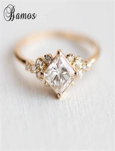 Princess Cut Zircon Engagement Ring Vintage Gold Color Promise Wedding Rings for Women Simple Summer Jewelry Gift3855645