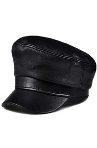 Real Leather Cap Men039S Flat Caps äkta män armé militär hatt modemärken fårskinn gamla hattar breda brim5301881