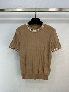 2024 Khaki Crew Neck Mangas Curtas Pulôveres Femininos Designer Cashmere Suéteres Femininos 121301