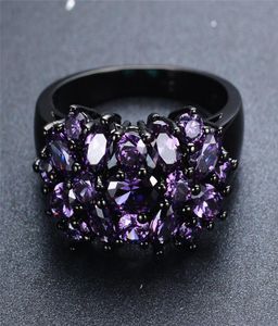 Liten Oval Purple Crystal Zircon Star Flower Rings for Women Men Vintage Black Gold Multicolor Stone Ring Female Wedding Jewelry1547243