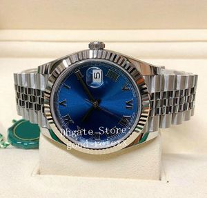 الساعات الرجال Miyota 8215 Automatic Watch Men Original اليابان الحركة الأزرق الروماني DIAL Jubilee Bracelet Glass 41mmm