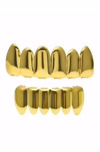 Dişler Grillz Takı Unisex Moda 18K Altın Kaplama Vücut Takı Tüm Hip Hop Çevresel Bakır Diş Dişleri 2 Parça Seti L7852174