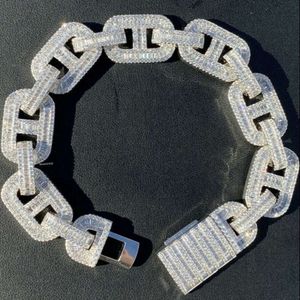 Trendy 18mm Icey Vvs Cuban Chain Link Baguette Moissanite Diamond Mariner Link Cuban