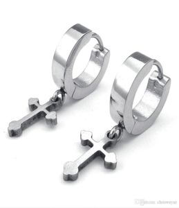 New High quality jewelry Mens Womens Stainless Steel Huggie Hinged Hoop Earrings Silver Black Gife21541431512827