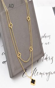 Mode dubbel skiktad klöver hänge halsband rostfritt stål smycken för kvinnor gåva7849436