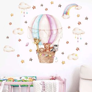 Watercolor Pink Hot Airballoon Cute Animals Cloud Rainbow Wall Stickers for Kids Room Baby Nursery Room Wall Decals Home Decor