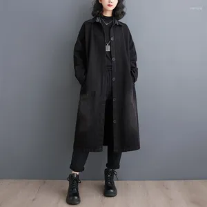 معاطف الخندق النسائية Superaen 2024 الربيع غير الرسمي الدنيم الطويل معطف طويل الفستان الأسود للنساء