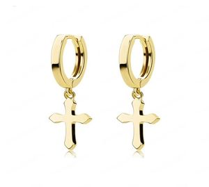 Orecchino croce in acciaio inossidabile Classico minimalista color oro Orecchini a cerchio con croce pendente per uomo Donna Gioielli5366260