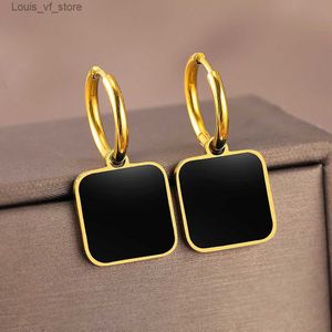 Charm Stainless Steel Earrings New Popular Black Acrylic Square Exquisite Fashion Light Luxury Earrings For Women Jewelry Banquet Gift T231213