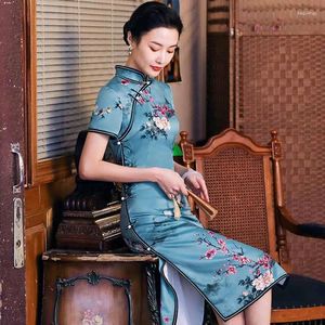 Этническая одежда, сексуальное облегающее Cheongsam средней длины, классическое женское элегантное тонкое атласное платье Ципао с принтом, большие размеры, китайское платье, винтажное вечерние