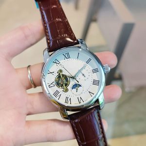 Luksusowe złoto męskie zegarki faza księżyca najlepsza marka mężczyzn mechanicznych automatycznych projektantów zegarek skórzany pasek 42 mm wodoodporne zegarek do koła zamachowego na prezent na dzień ojca