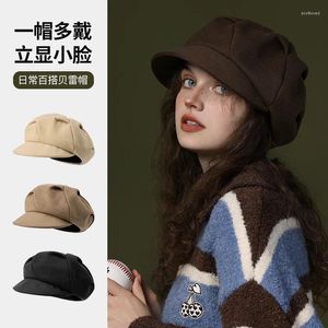 Berets Autumn Winter Beret Ladies Warm Joker Slim Painter Hat Retro Octagonal Dome Short Eaves Machine Embroidered Windproof