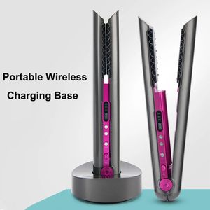 Alisadores de cabelo Flat Iron Alisador de cabelo com base de carregamento Professional Mini Straightener Wireless Curling Iron USB Cordless Hair Curler 231211
