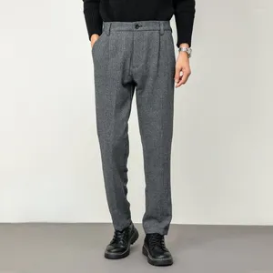 Mäns kostymer byxor Wool Tweed Leisure Cotton Man Gentleman Regelbundet Fit HerringBone Business Pants Passar för bröllopsbrudgum P59