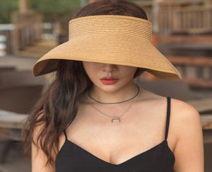casquetteブランド春の夏のバイザーキャップ折りたたむ可能な広い大きな縁の太陽の帽子ビーチハット女性の麦わら帽子全体chapeau9082146