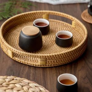 Dinnerware Sets Wicker Rattan Storage Basket Tray Dining Room Decor For Table Multipurpose