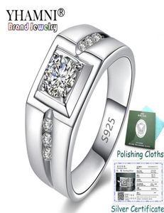 Yhamniは証明書を送ったReal 925 Sterling Silver WeddingRings Charm Men Jewelry Inlay CZ Zircon Engagement Rings for Men KPRJ293442249