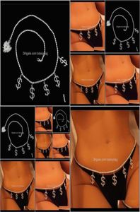 Łańcuchy Drop dostawa 2021 Dollar Symbol Diamond Taist Woman Beach Charm Bikini Belly Seksowna biżuteria do łańcucha ciała QWARF6391711