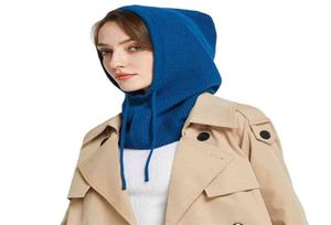 Sparsil Sciarpa lavorata a maglia unisex Cappello con cappuccio Inverno Donna Berretto in cashmere Bonnet Lady Lana ColloFace Protect Passamontagna Skullies Uomo con cappuccio 29412142