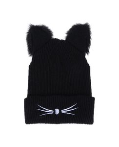 女性のための暖かい冬の帽子かわいい猫の耳の頭蓋骨帽子帽子ポンポムキャップ