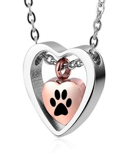 Pet Dog Paw Print Peepsake Naszyjniki Wisior Pamięci Kremacyjny stal nierdzewna biżuteria na popioły dla zwierzaka Rose Gold4095395