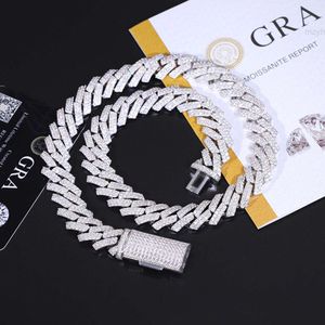 Luxury Hip Hop Jewelry 2 rader 15 mm VVS Moissanite Diamond 925 Sterling Silver Cuban Link Chain