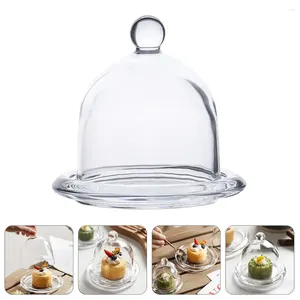 Servis uppsättningar Mini Cake Stand Dome Cover Glass Cupcake Round Cloche Bell Jar Display Pan Globe Candle Cup Dessert Appetizer Fruit