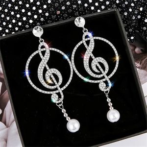 Charm Fyuan Müzik Sembolü Rhinestone Kristal Damla Küpeler Kadınlar Geometrik İnci Moda Partisi Beyan Mücevherleri 231212