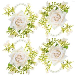 Pendant Necklaces 4 Pcs Wrist Flower Bride Corsage Strap Rose Wedding Bridesmaid Silk Bracelet Wristlet