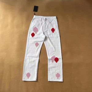 Mens Heart Jeans Designer Make Old Washed Chromees Hearts Jeans Chrome Straight Trousers Heart Letter Prints for Women Men Casual Long Style 387