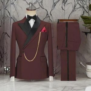 Męskie garnitury Czarny Slim Fit Groom Tuxedo z podwójnie piersiami szczytowymi Lapel 2 -Positin Call Pants na wesela Promowanie imprez