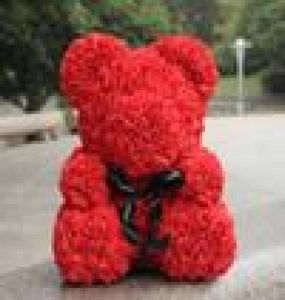 Red Rose Bear 35 cm nallebjörn Artificial Foam Flowers Bear Gift för Valentine039S Day Gift Christmas Gift Wedding Roses Decorat9407435