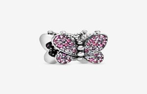 100 925 STERLING Gümüş Pembe Pave Butterfly Charms Orijinal Avrupa Cazibesi Bilezik Moda Kadınlar Düğün Nişan Mücevher 7014596