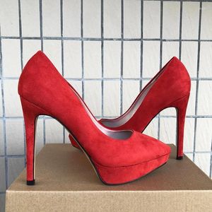 Kleid Schuhe Frauen Red Flock Spitze Zehen Plattform High Heels Elegante Damen Stiletto Pumps Synthetische Wildleder Party Hochzeit