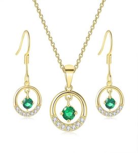 Chains TENGTENGFIT Cubic Zirconia Pendant Yellow Gold Plated Necklace EarringsGreen Simulated Emerald Fashion Jewelry Sets8509755