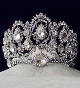 Europeiska vintage tiaras silver brud smycken quinceanera strass kristall krönar tävling bröllop hår tillbehör för brudar1132537